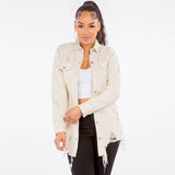 PLUS SIZE DISTRESSED DENIM SHIRTS