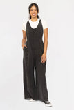 Cotton Blend Mineral Wash Wide Leg Jumpsuit