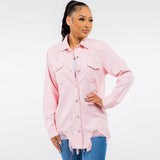 PLUS SIZE DISTRESSED DENIM SHIRTS