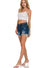 Raw frayed hem ripped denim shorts