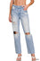 High-rise distressed straight leg denim pants